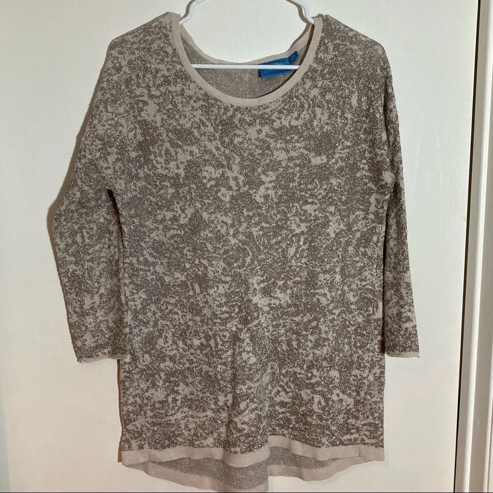 Simply Vera Vera Wang Womens XS Metallic Knit Sweater Silver Champagne